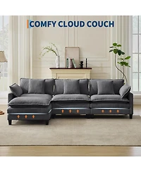 gaomon 112" Modular Sectional Sofa, U-Shaped Corduroy Cloud Couch with Ottoman and Pillows