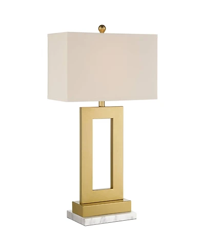 360 Lighting Marshall Modern Table Lamp with White Marble Riser 30" Tall Champagne Gold Oatmeal Shade for Bedroom Living Room Bedside Nightstand House