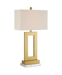 360 Lighting Marshall Modern Table Lamp with White Marble Riser 30" Tall Champagne Gold Oatmeal Shade for Bedroom Living Room Bedside Nightstand House