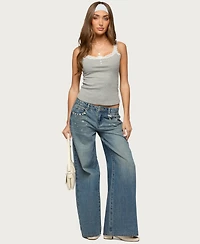 Edikted Women's Aileen Contrast Lacey Henley Tank Top