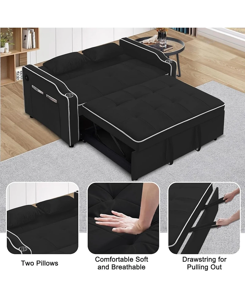gaomon Velvet Sleeper Sofa Bed, 3-in-1 Convertible Loveseat with Cupholder, Usb Port and Adjustable Backrest