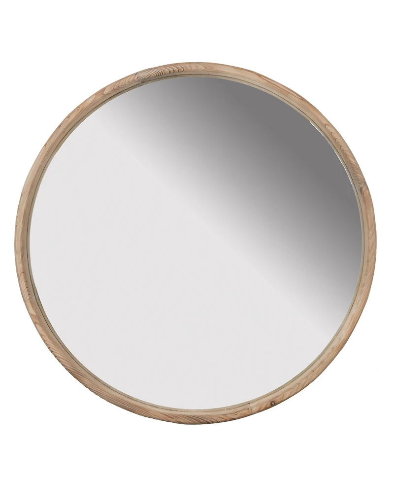 Busdays 28" Round Wood Mirror, Wall Mounted Mirror Home Decor for Bathroom Living Room