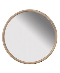 Busdays 28" Round Wood Mirror, Wall Mounted Mirror Home Decor for Bathroom Living Room
