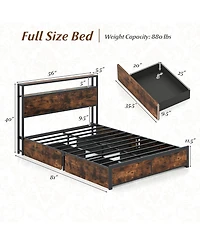 Gouun Led Bed Frame with Charging Station and 4 Storage Drawers
