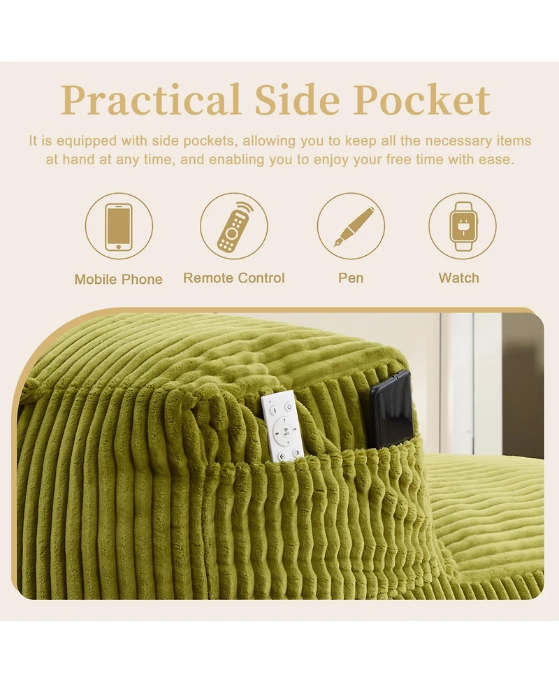 Rainsken Corduroy Bean Bag Chair with Ottoman