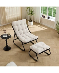 Rainsken Outdoor Sling Recliner Lounge Chair with Thick Cushion & Footstool, Suitable for Living Room, Reading Room & Bedroom