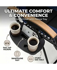 Rainsken Foldable Lounge Chair, Portable Zero Gravity Recliner with Cup Holder and Wooden Armrests for Outside Patio, Beach and Lawn, Support 400 Lbs