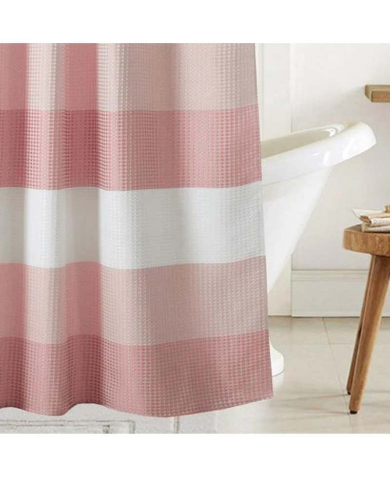 Olivia Gray Glamor Fade-resistant Striped Waffle Jacquard Shower Curtain with 12" Buttonholes