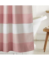 Olivia Gray Glamor Fade-resistant Striped Waffle Jacquard Shower Curtain with 12" Buttonholes
