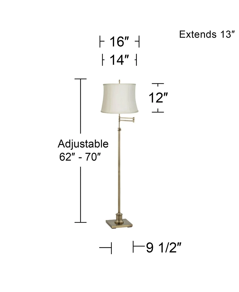360 Lighting Swing Arm Floor Lamp Adjustable 70" Tall Antique Brass Fabric for Living Room Reading Bedroom Office