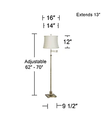 360 Lighting Swing Arm Floor Lamp Adjustable 70" Tall Antique Brass Fabric for Living Room Reading Bedroom Office