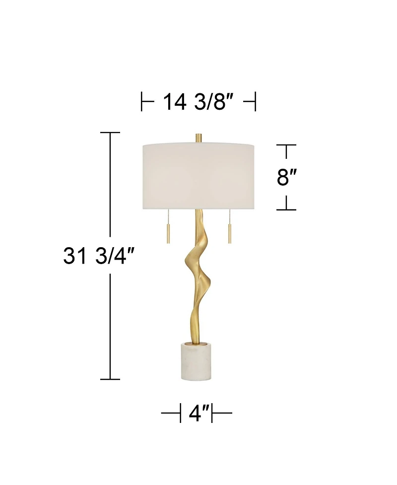 Possini Euro Design Montrose 31 3/4" Tall Sculpture Large Modern End Table Lamp Pull Chain Gold Finish Marble Single Living Room