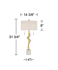 Possini Euro Design Montrose 31 3/4" Tall Sculpture Large Modern End Table Lamp Pull Chain Gold Finish Marble Single Living Room