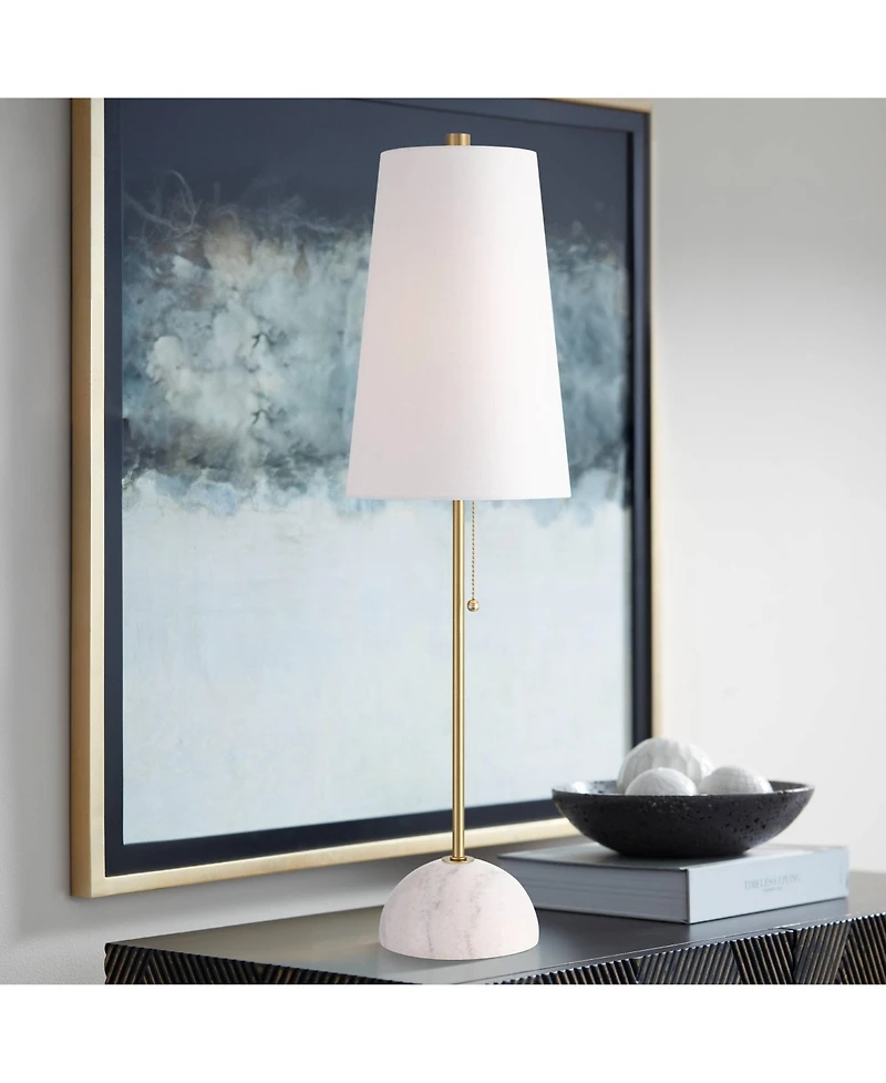 Possini Euro Design Paige 28 1/2" Tall Skinny Buffet Console End Table Lamp Pull Chain Gold Brass Finish Metal Marble Living Room