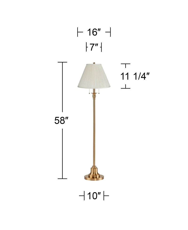 360 Lighting Dyna Traditional Tall 2-Light Standing Floor Lamp Pull Chain Gold Antique Brass Finish Pleated