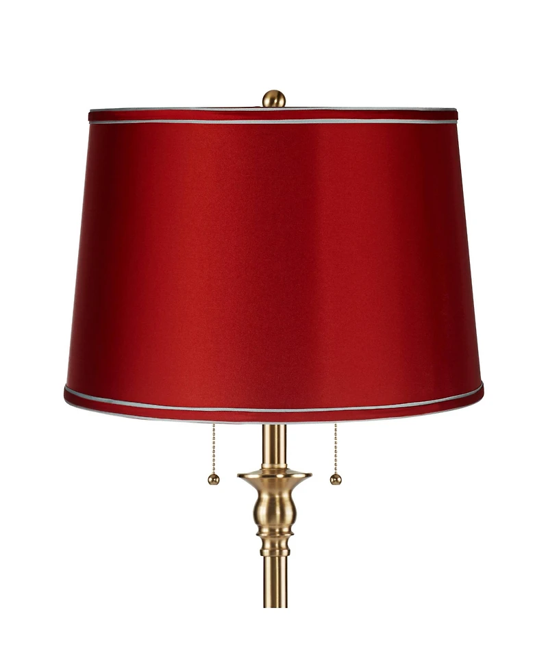 360 Lighting Dyna Traditional Tall 2-Light Standing Floor Lamp Pole Pull Chain Antique Brass Finish Drum Satin