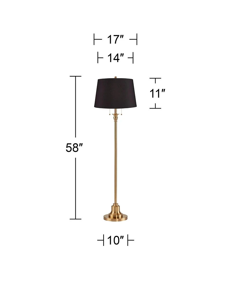 360 Lighting Dyna Traditional 58" Tall Standing Floor Lamp Skinny Pole Pull Chain Antique Brass Finish
