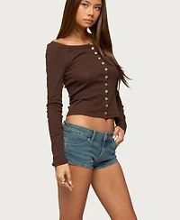 Edikted Women's Cameo Boat Neck Button Up Top