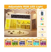Gouun Kids Loft Bed with Led Lights and Removable Bookcase
