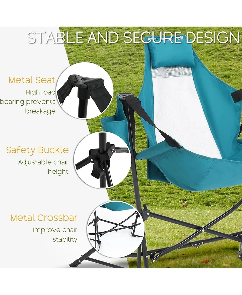 Rainsken Outdoor Hammock Chairs Set of 2, Portable Folding Rocking Chair with Adjustable Back and Carry Bag, Oversized Recliner for Travel, Camping