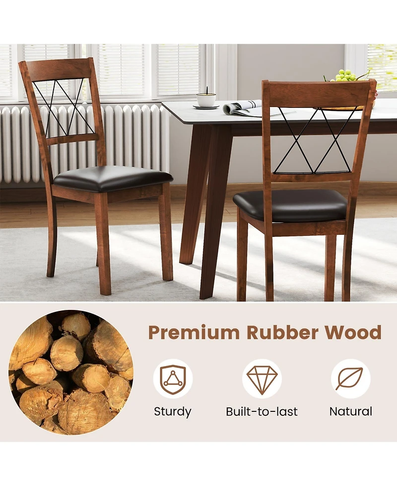 Gymax Dining Chair Set of 4 w/Rubber Wood Frame Padded Seat Cross Backrest for Room