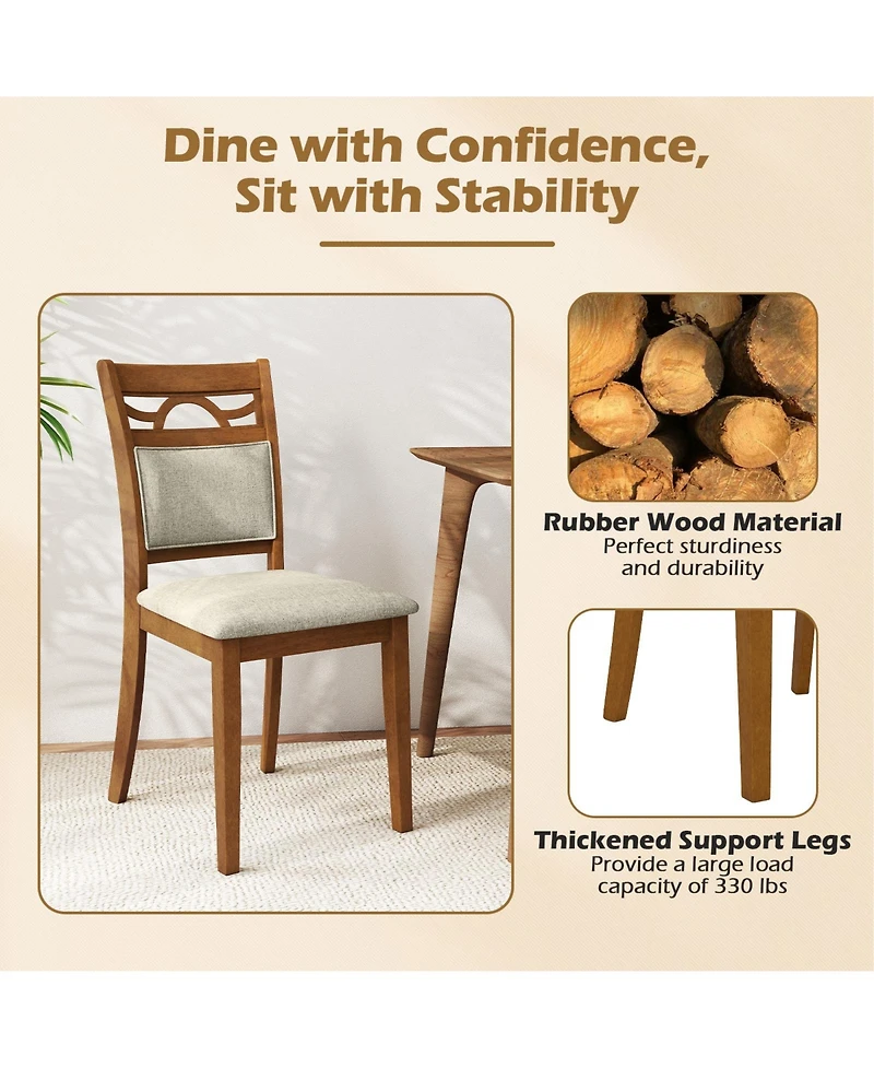 Gymax Dining Chairs Set of w/Rubber Wood Frame Padded Seat and Backrest for Kitchen