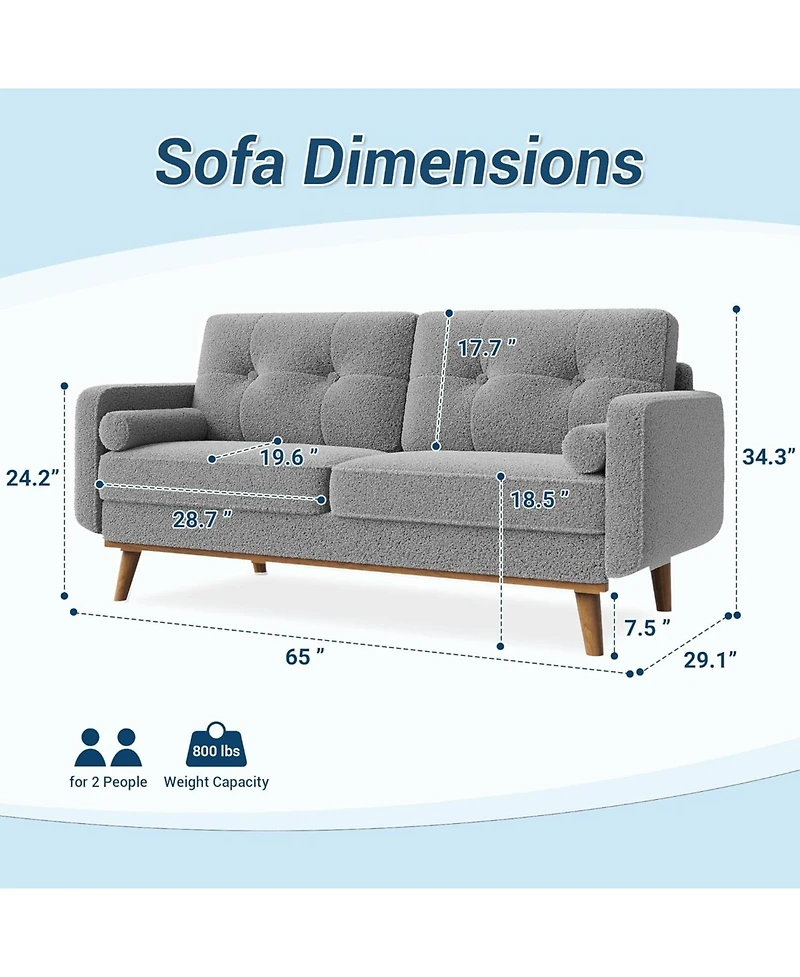 gaomon 65" Loveseat Sofa, Boucle Upholstered 2-Seater Couch with Deep Seat for Small Spaces