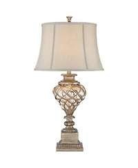 Barnes & Ivy 30.5" Silver Glass Led Table Lamp with Nightlight and Off White Bell Shade