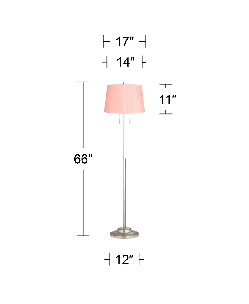 360 Lighting Abba Modern 66" Tall Standing Floor Lamp Pole Pull Chain Metal Brushed Nickel Finish Pleated