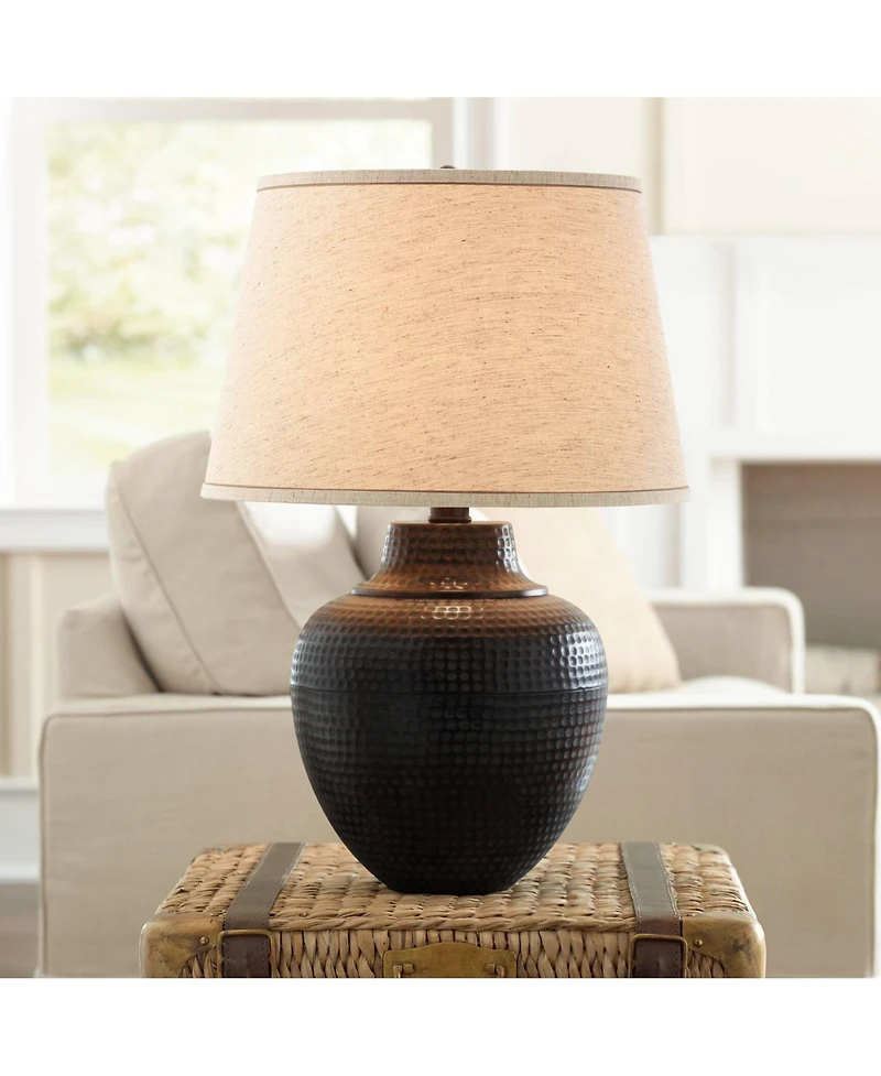 Barnes and Ivy 27.25" Tall Rustic Farmhouse Table Lamp with Hammered Bronze Finish and Usb Dimmer