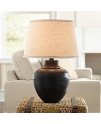 Barnes and Ivy 27.25" Tall Rustic Farmhouse Table Lamp with Hammered Bronze Finish and Usb Dimmer