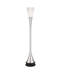 Possini Euro Design Piazza Modern Torchiere Floor Lamp with Riser 76 3/4" Tall Brushed Nickel Metal Frosted Glass Shade for Living Room Bedroom