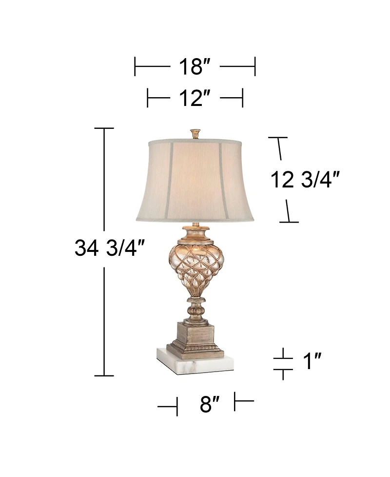 Barnes and Ivy Luke 30.5" Tall Traditional Table Lamp with Silver Glass and Led Nightlight