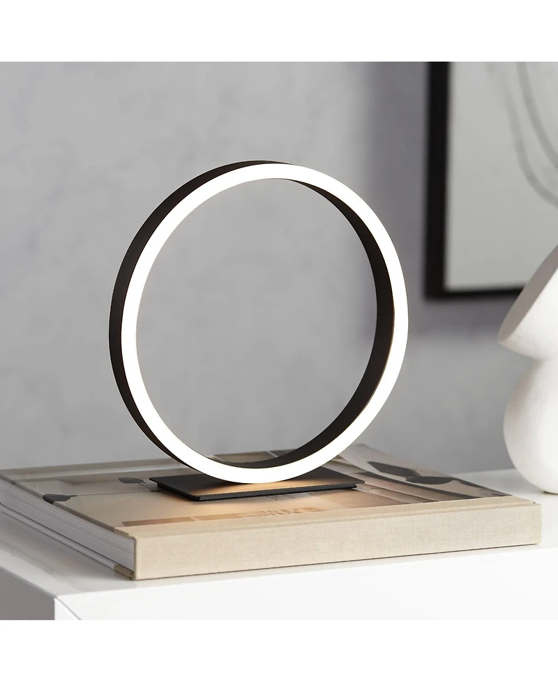 Possini Euro Avante Looped Ring 10" High Small Modern Accent Table Lamp Led Metal Single Shade Living Room Bedroom