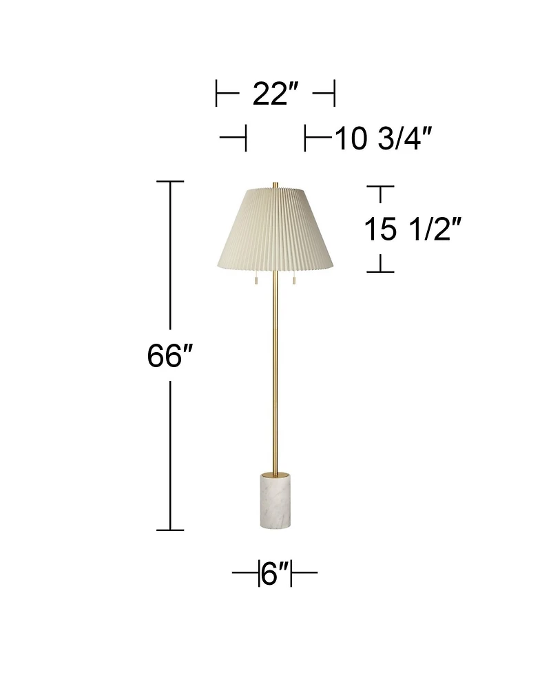 Possini Euro Design Milan Modern 66" Tall Floor Lamp Gold Metal Pleated Empire Fabric Shade for Living Room Bedroom Office