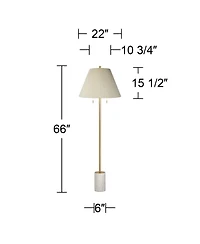 Possini Euro Design Milan Modern 66" Tall Floor Lamp Gold Metal Pleated Empire Fabric Shade for Living Room Bedroom Office