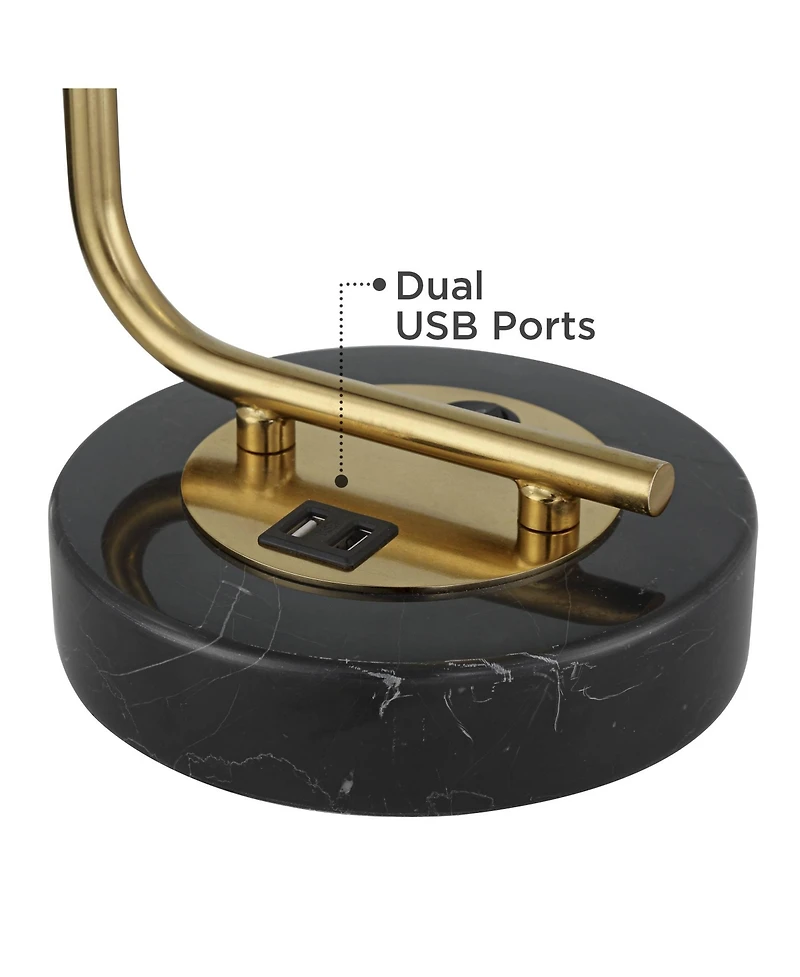 Possini Euro Design Myles 24" High Small Modern Glam Desk Lamps Set of 2 Dual Usb Ports Gold Metal Home Office Charging