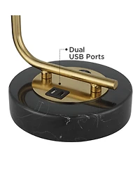 Possini Euro Design Myles 24" High Small Modern Glam Desk Lamps Set of 2 Dual Usb Ports Gold Metal Home Office Charging