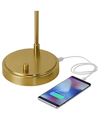 360 Lighting Kelowna 25" High Modern Desk Lamp Usb Port Ac Power Outlet Antique Brass Finish Metal