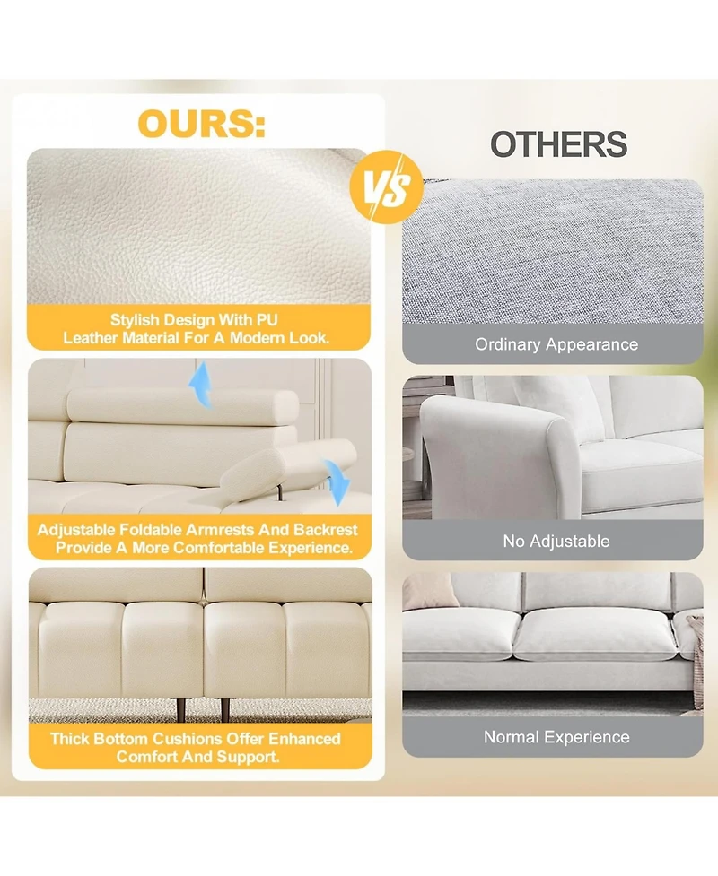 gaomon 3-Seater Sofa Bed, Faux Leather Futon Couch with Adjustable Backrest and Armrests, Convertible Sleeper
