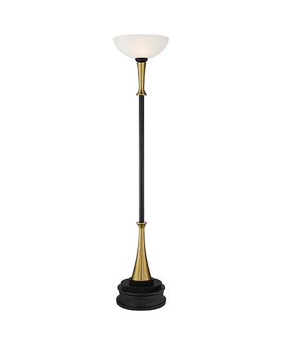 Possini Euro Design Burbank Modern Art Deco Torchiere Floor Lamp with Riser 74 1/2" Tall Brass Frosted Glass Shade for Living Room