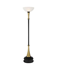 Possini Euro Design Burbank Modern Art Deco Torchiere Floor Lamp with Riser 74 1/2" Tall Brass Frosted Glass Shade for Living Room