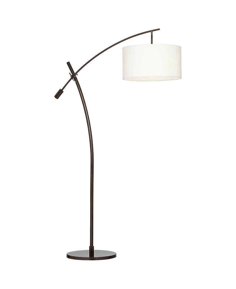 Possini Euro Design Modern Arc Floor Lamp with Usb Charging Port 69" Tall Bronze Drum Shade Adjustable Arm Living Room