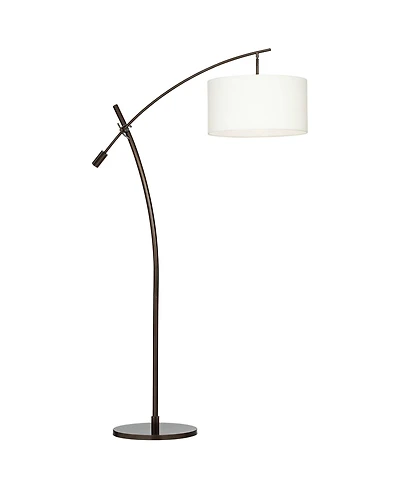 Possini Euro Design Modern Arc Floor Lamp with Usb Charging Port 69" Tall Bronze Drum Shade Adjustable Arm Living Room