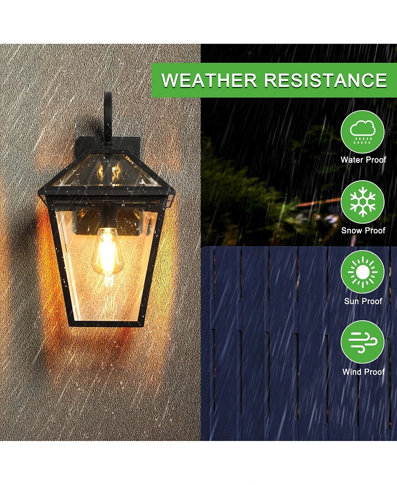 Flynama 10" 2pcs Outdoor Wall Lanterns, Weatherproof Wall Sconce with Clear Glass Panels