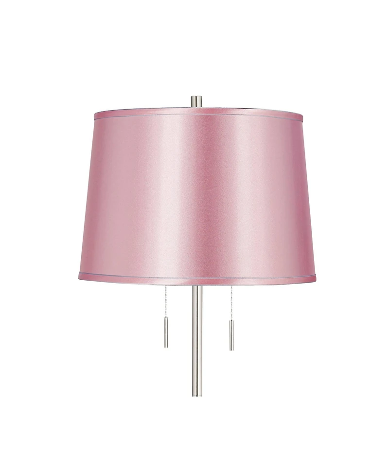 360 Lighting Abba Modern Tall Standing Floor Lamp Pole Twin Pull Chain Silver Metal Brushed Steel