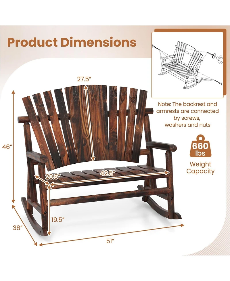Sugift Outdoor Adirondack Rocking Chair for Adults with High Back and Slatted Seat