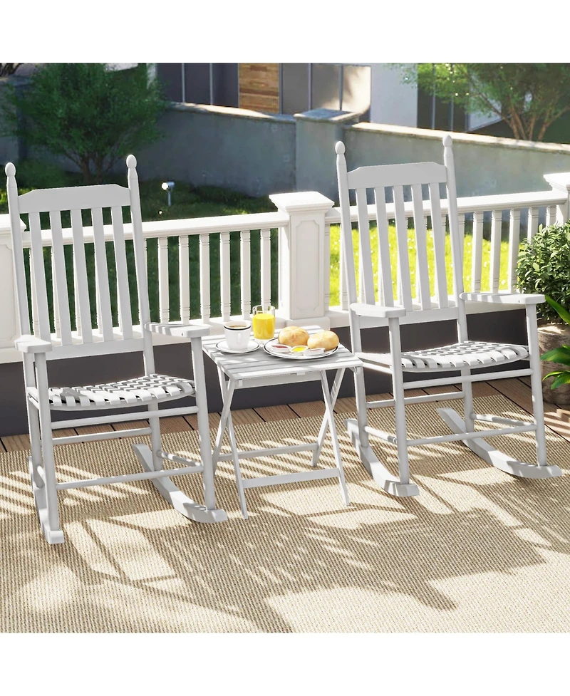 Sugift High-Back Acacia Wood Outdoor Rocking Chair with Solid Rocking Base