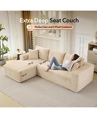 gaomon 108" Cloud Sectional Sofa, L-Shaped Couch with Deep Seat, Corduroy, Beige Left Chaise