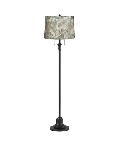360 Lighting Dyna Traditional 58" Tall 2-Light Standing Floor Lamp Skinny Pole Pull Chain Finish Velvet Botanical Shade